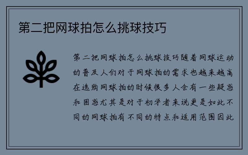 第二把网球拍怎么挑球技巧