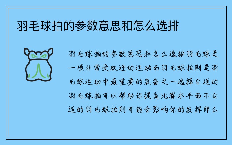 羽毛球拍的参数意思和怎么选排