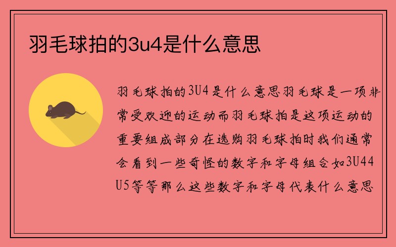 羽毛球拍的3u4是什么意思